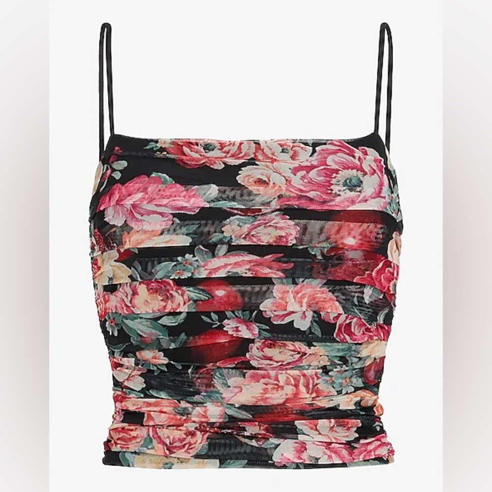 Body Contour Floral Mesh Cropped Cami With Removable Cups